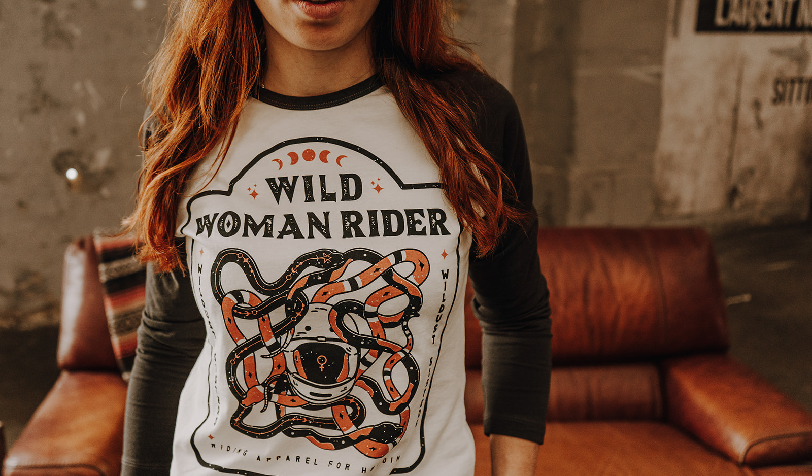 woman rider by wildust, baseball tee